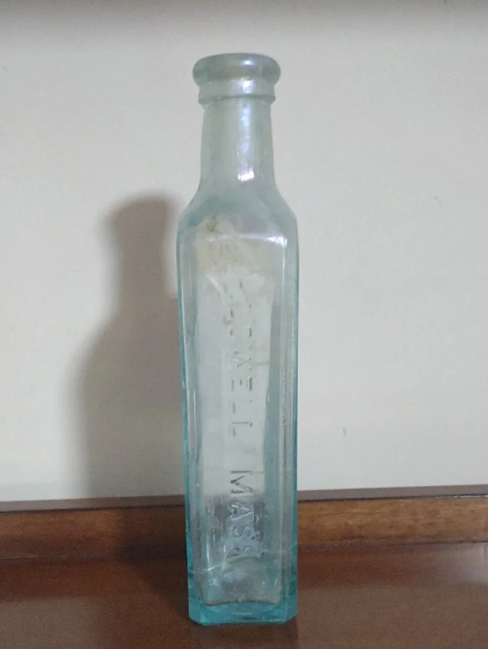 Hoods Sarsa Parilla Clear Aqua Glass Bottle Decorative Vase